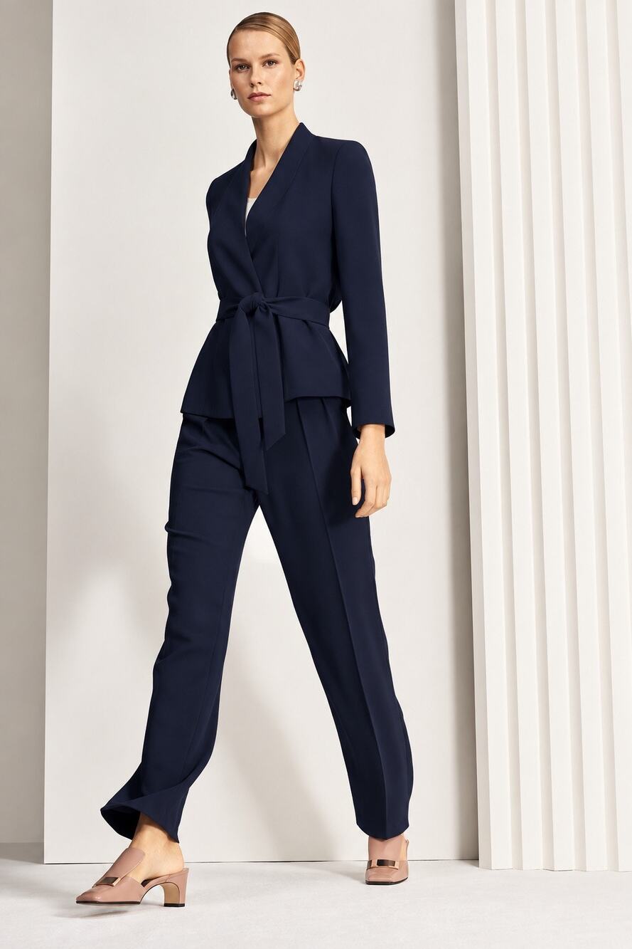 The FOLD Le Marais Wrap Jacket And Straight Pleated Trousers Pant
Suit Set Blue